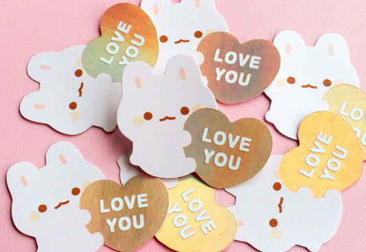 Bunny Loves You - Holographic Vinyl Sticker