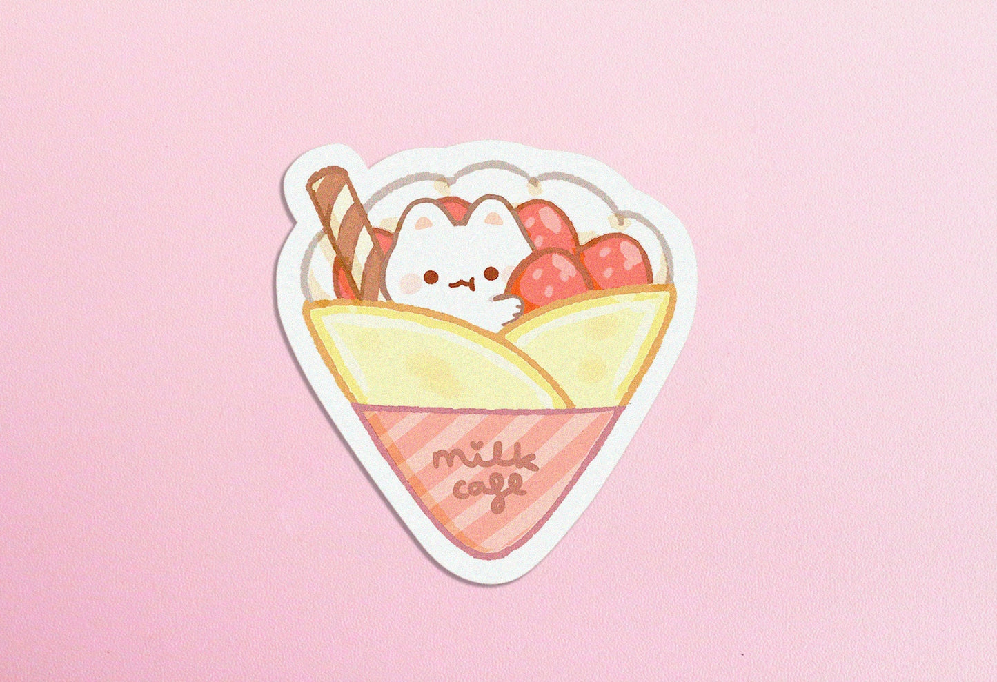 Strawberry Crepe Kitty - Vinyl Sticker