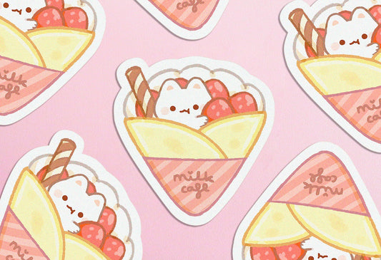 Strawberry Crepe Kitty - Vinyl Sticker